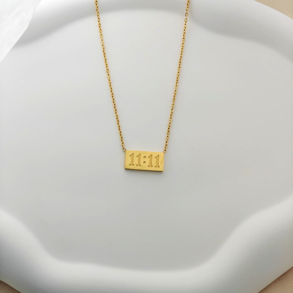 Anti-Tarnish Korean Jewellery: 11:11 Rectangular Bar Necklace
