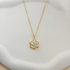 Anti-Tarnish Korean Cable Chain Necklace with a Spinning Flower Pendant