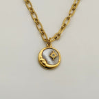 Anti-Tarnish Paperclip Chain Necklace with Celestial Moon and Star | Korean Jewellery