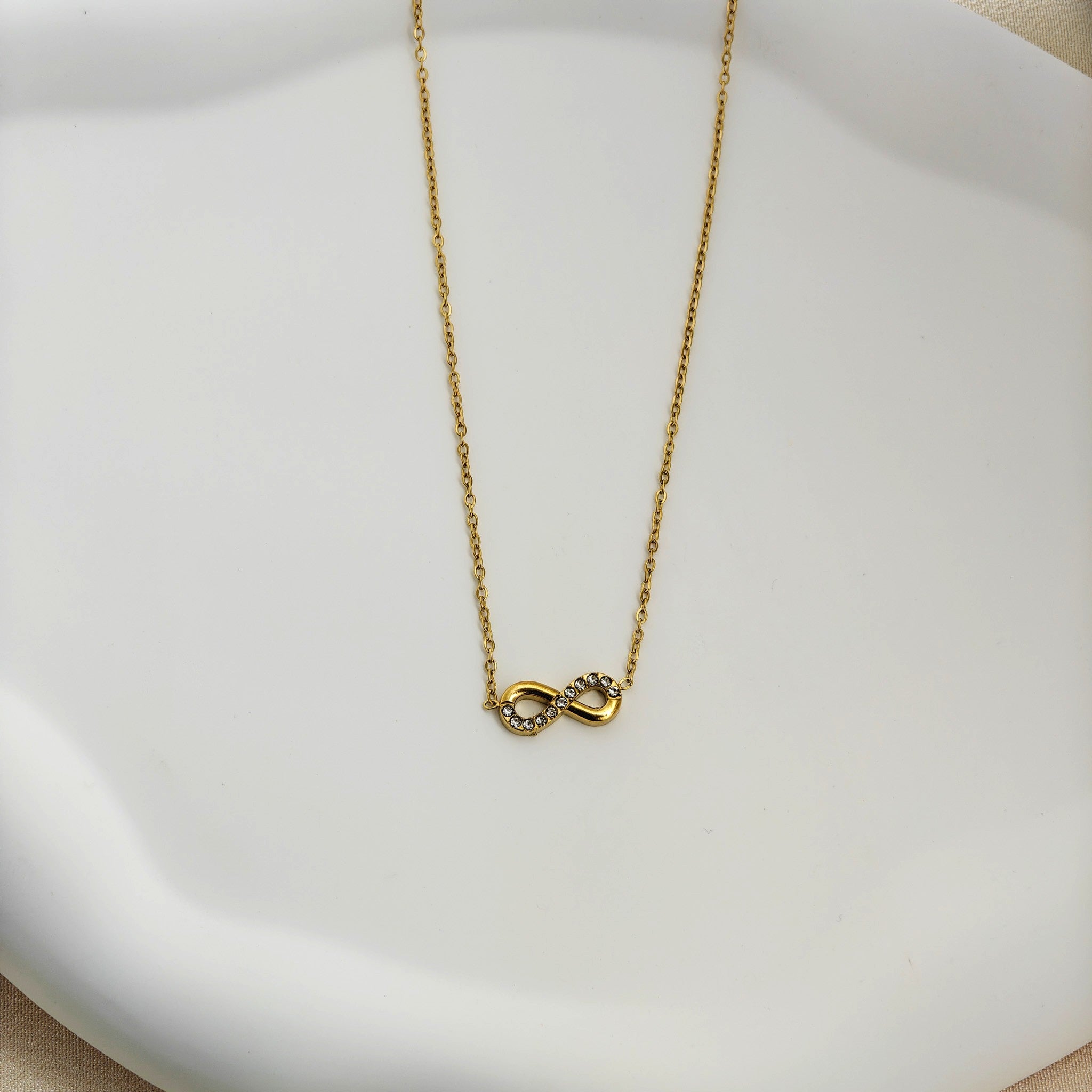 Anti-Tarnish Korean Jewellery: Infinity Symbol Necklace with Cubic Zirconia