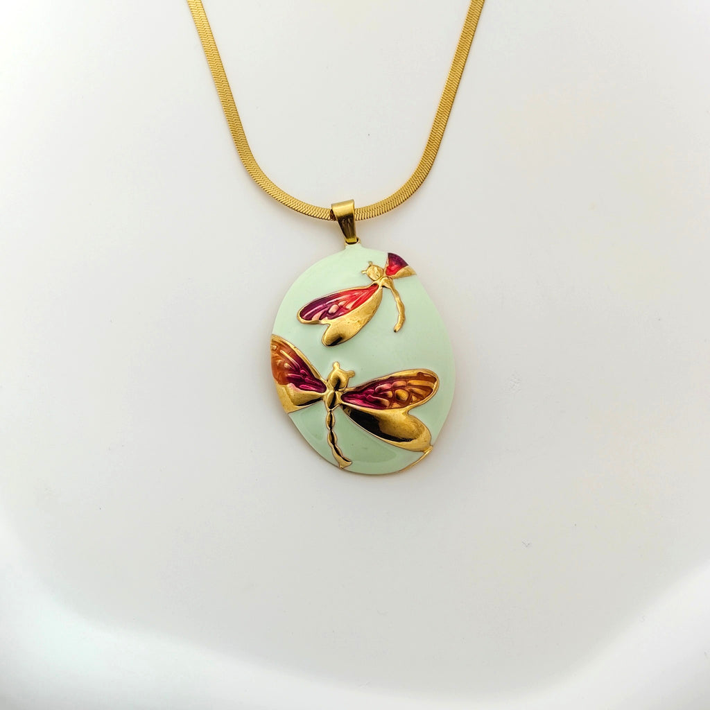 Dragonfly Pendant  Blade Chain Necklace Anti Tarnish Korean Jewellery