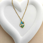 Anti-Tarnish Korean Enamel Tulip and Butterfly Necklace