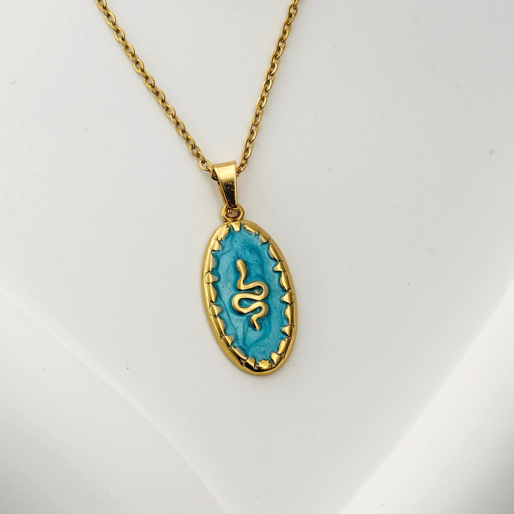 Anti-Tarnish Korean Enamel Snake Pendant Necklace