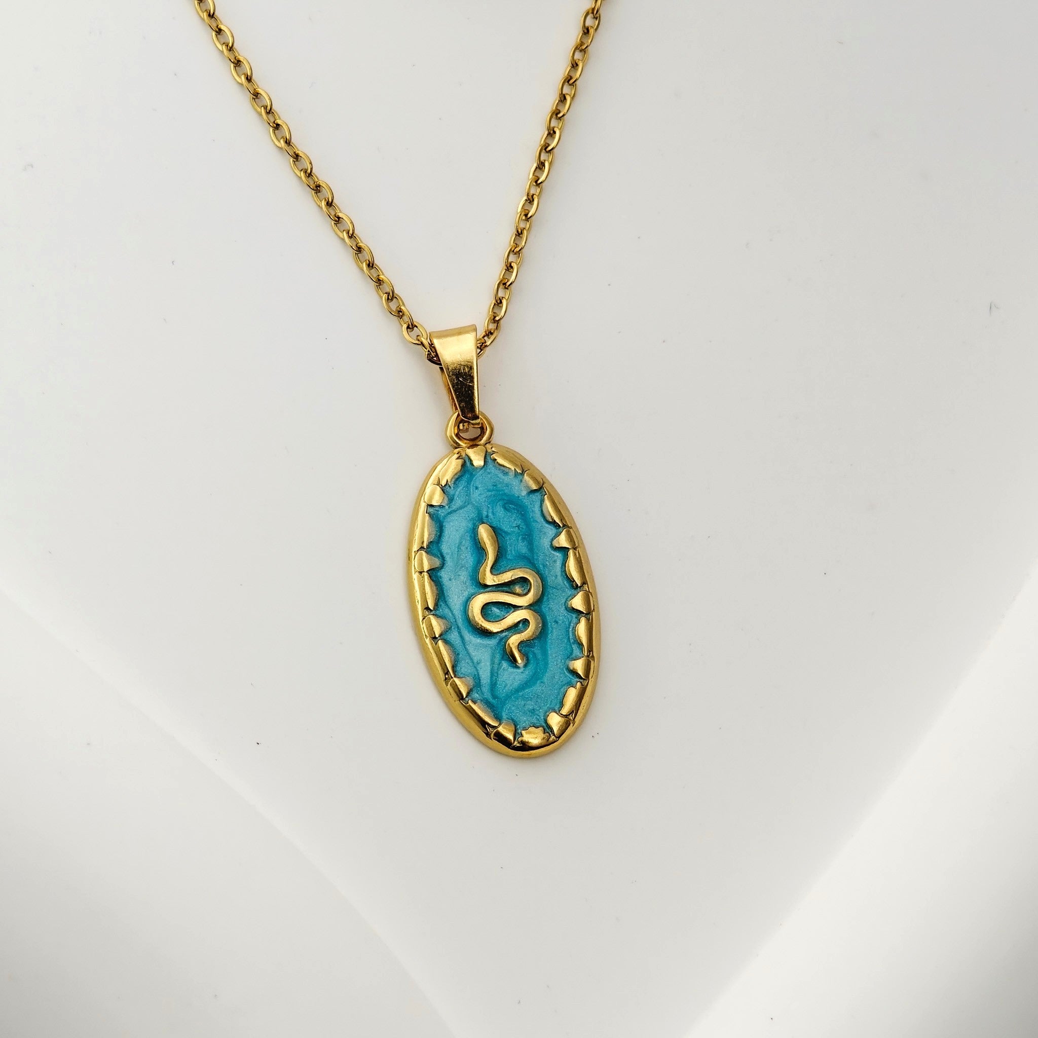 Anti-Tarnish Korean Enamel Snake Pendant Necklace