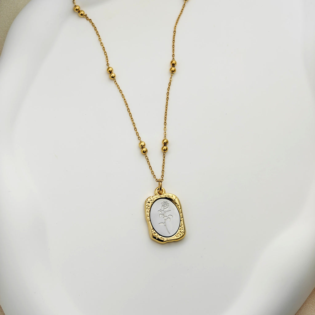 Anti-Tarnish Korean Gold Rose Charm Necklace