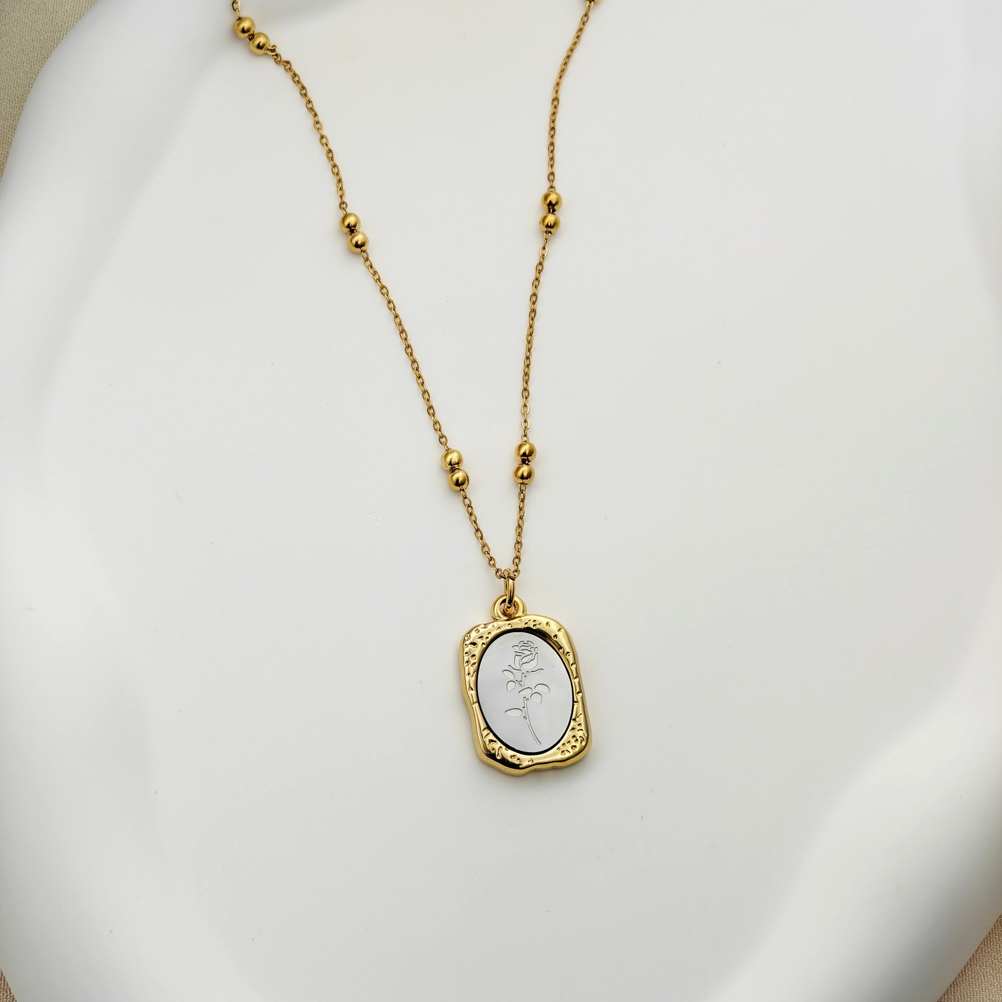 Anti-Tarnish Korean Gold Rose Charm Necklace