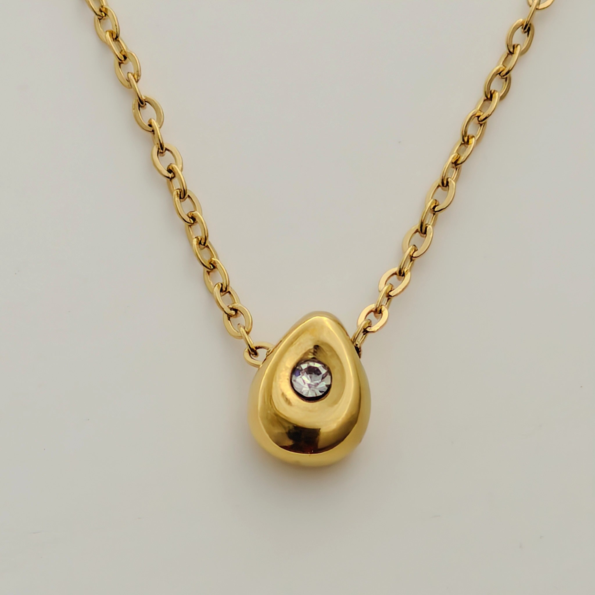 Anti-Tarnish Korean Gold Teardrop Pendant Necklace