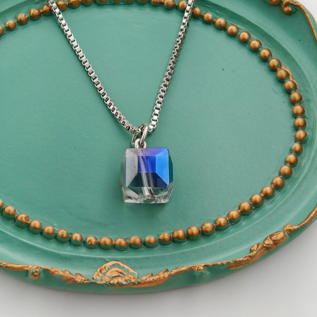 Korean Anti-Tarnish Crystal Cube Necklace