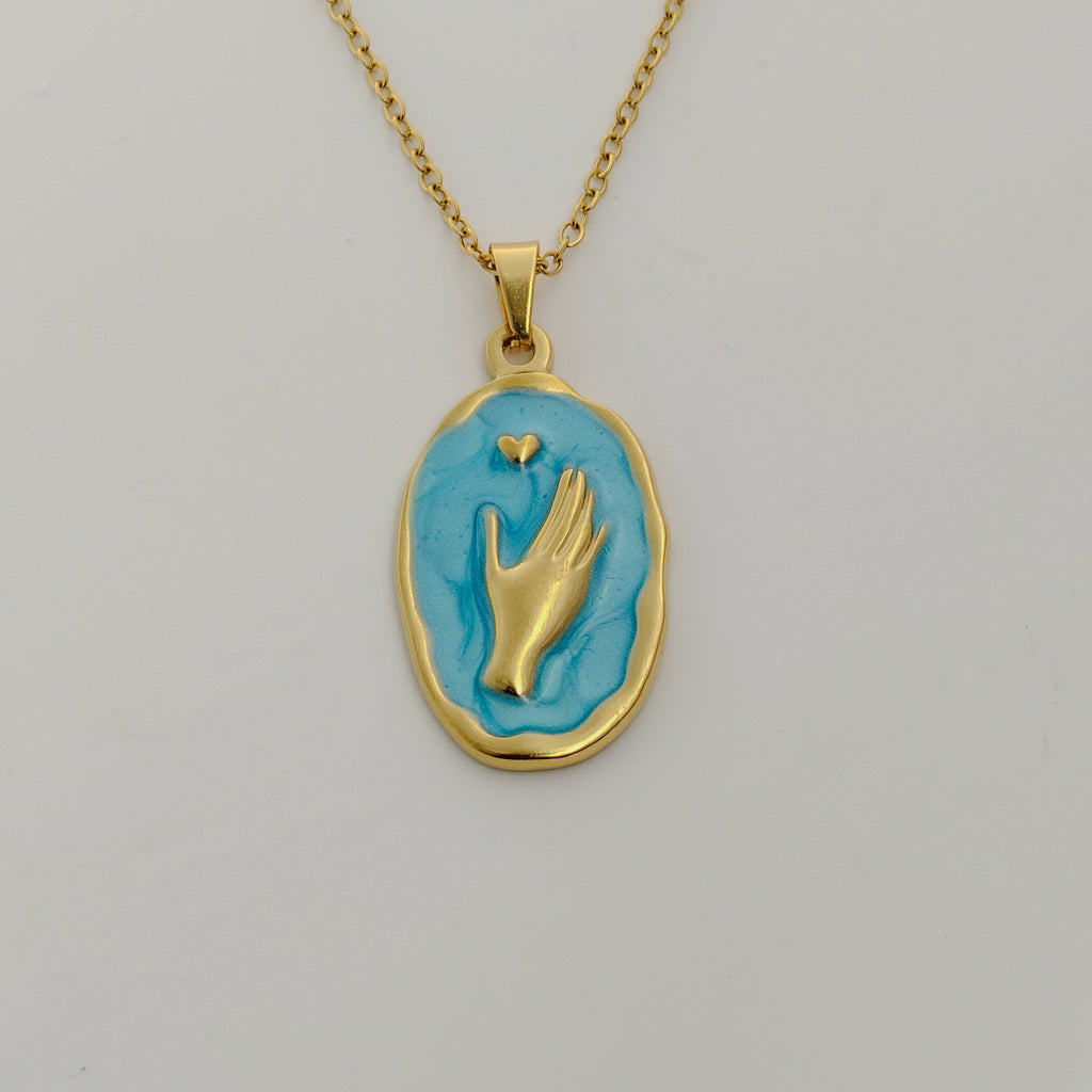 Anti-Tarnish Korean Blue Hand Pendant – Trendy & Affordable Necklace