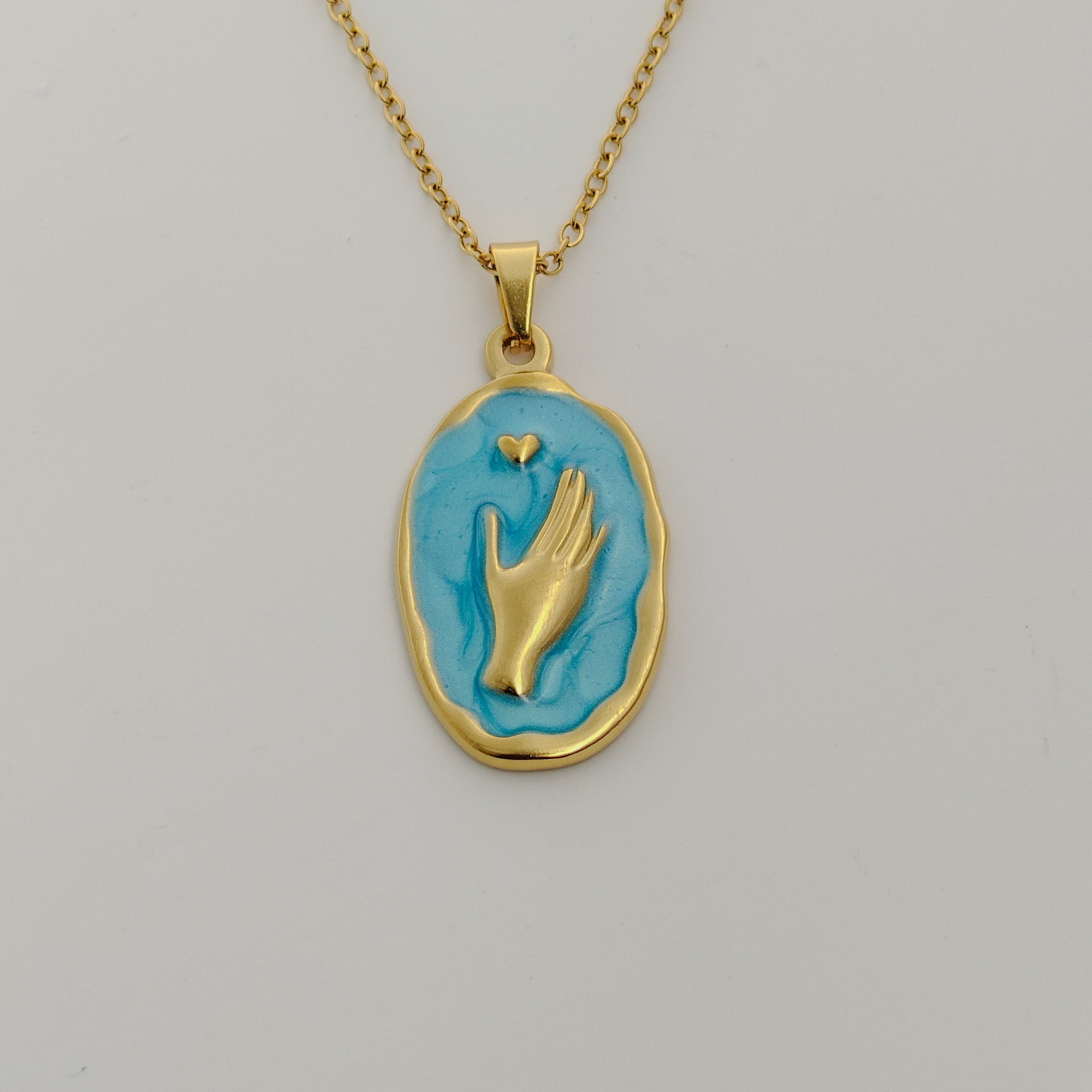 Anti-Tarnish Korean Blue Hand Pendant – Trendy & Affordable Necklace