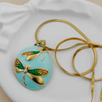 Dragonfly Pendant  Blade Chain Necklace Anti Tarnish Korean Jewellery