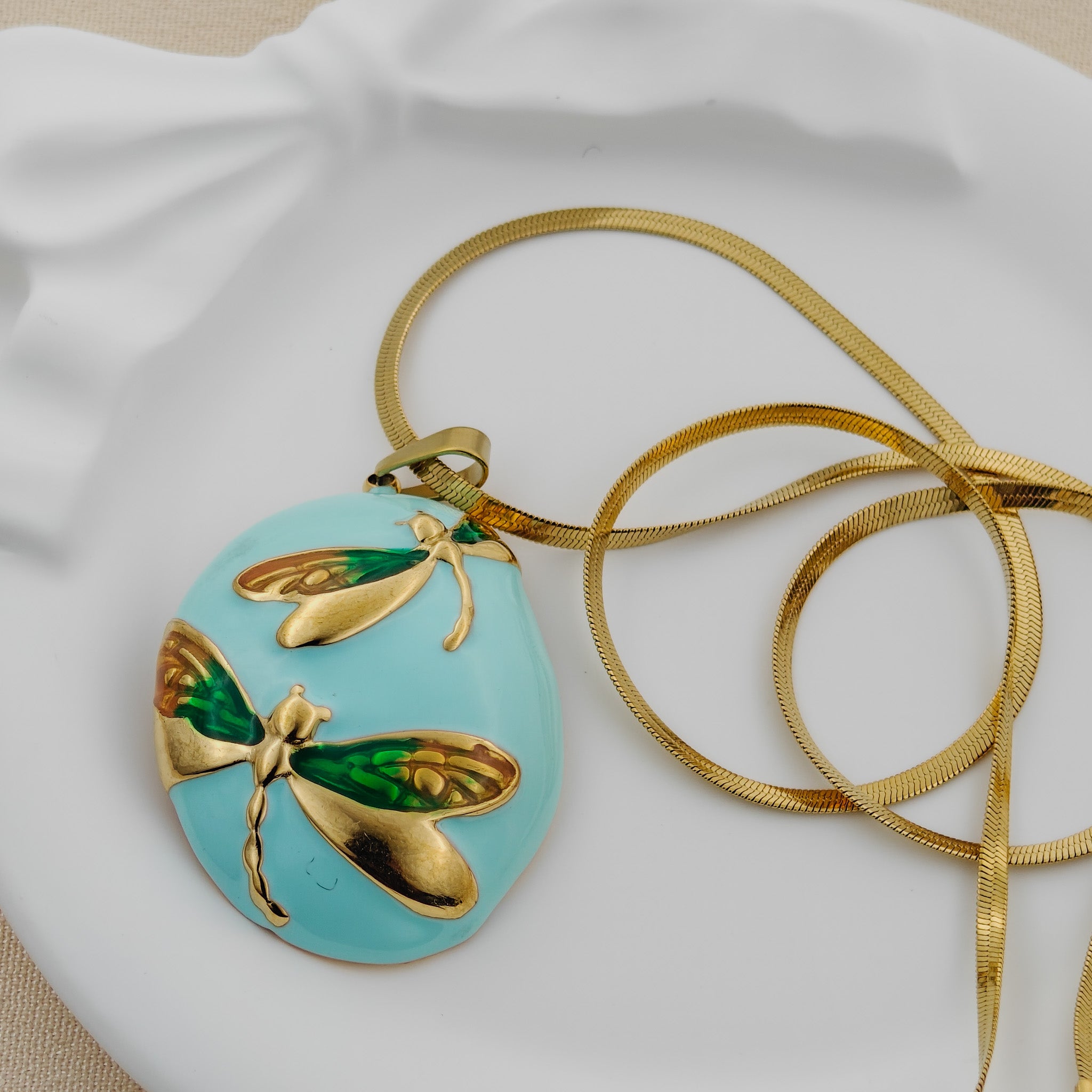 Dragonfly Pendant  Blade Chain Necklace Anti Tarnish Korean Jewellery