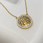 Tree of Life Crystal Pendant – Korean Anti-Tarnish Necklace