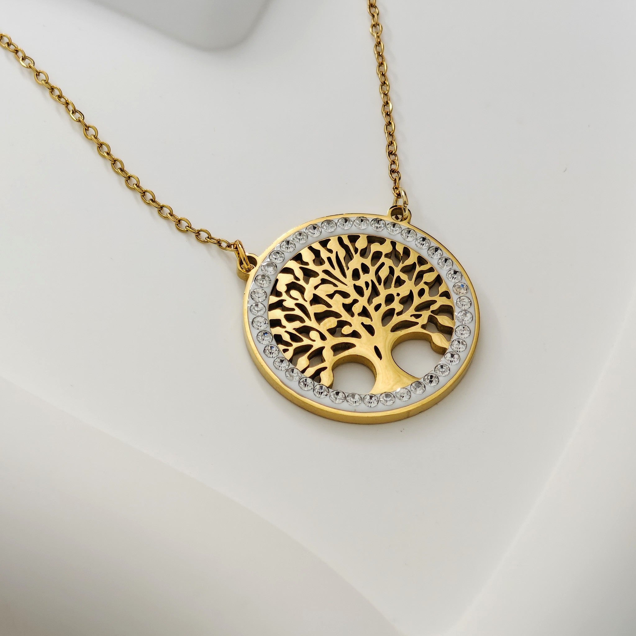 Tree of Life Crystal Pendant – Korean Anti-Tarnish Necklace