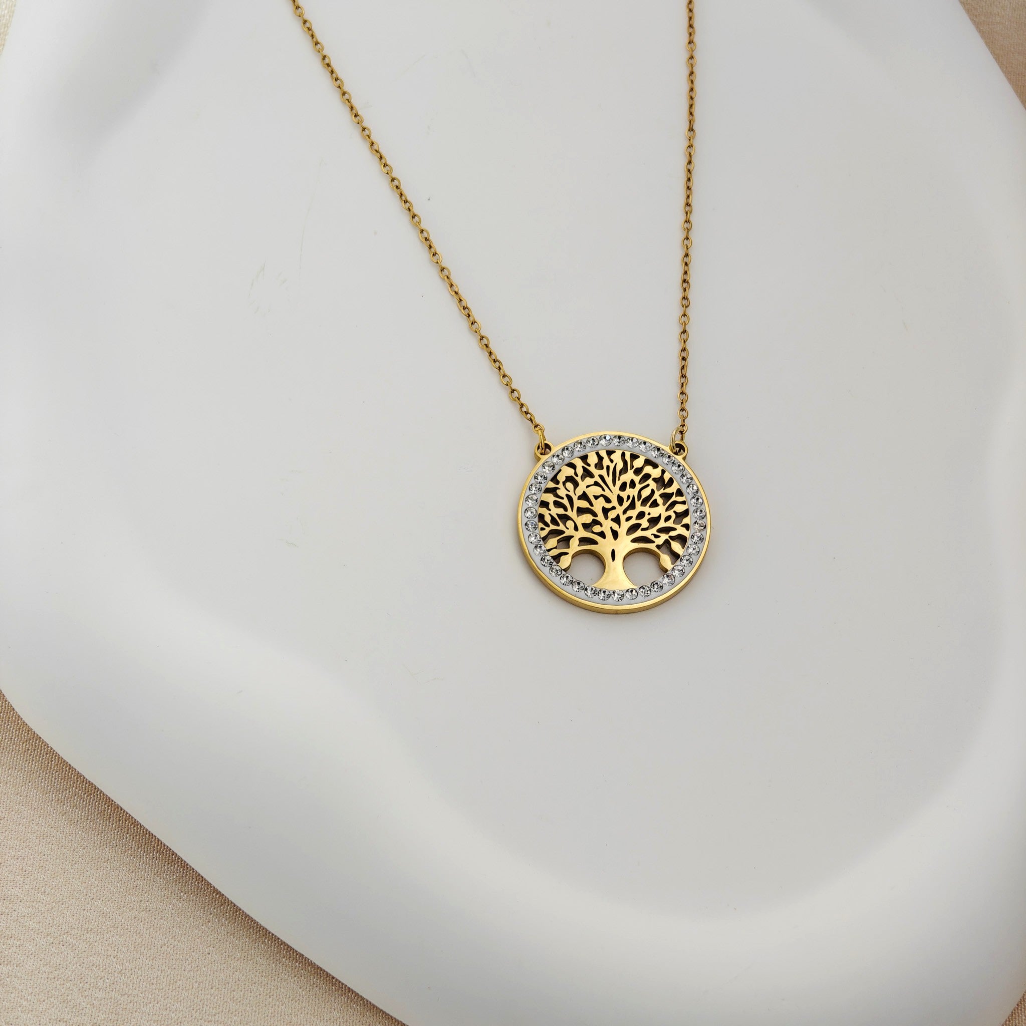 Tree of Life Crystal Pendant – Korean Anti-Tarnish Necklace