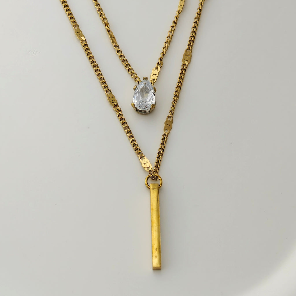 Layered Drop & Bar Necklace – Korean Anti-Tarnish