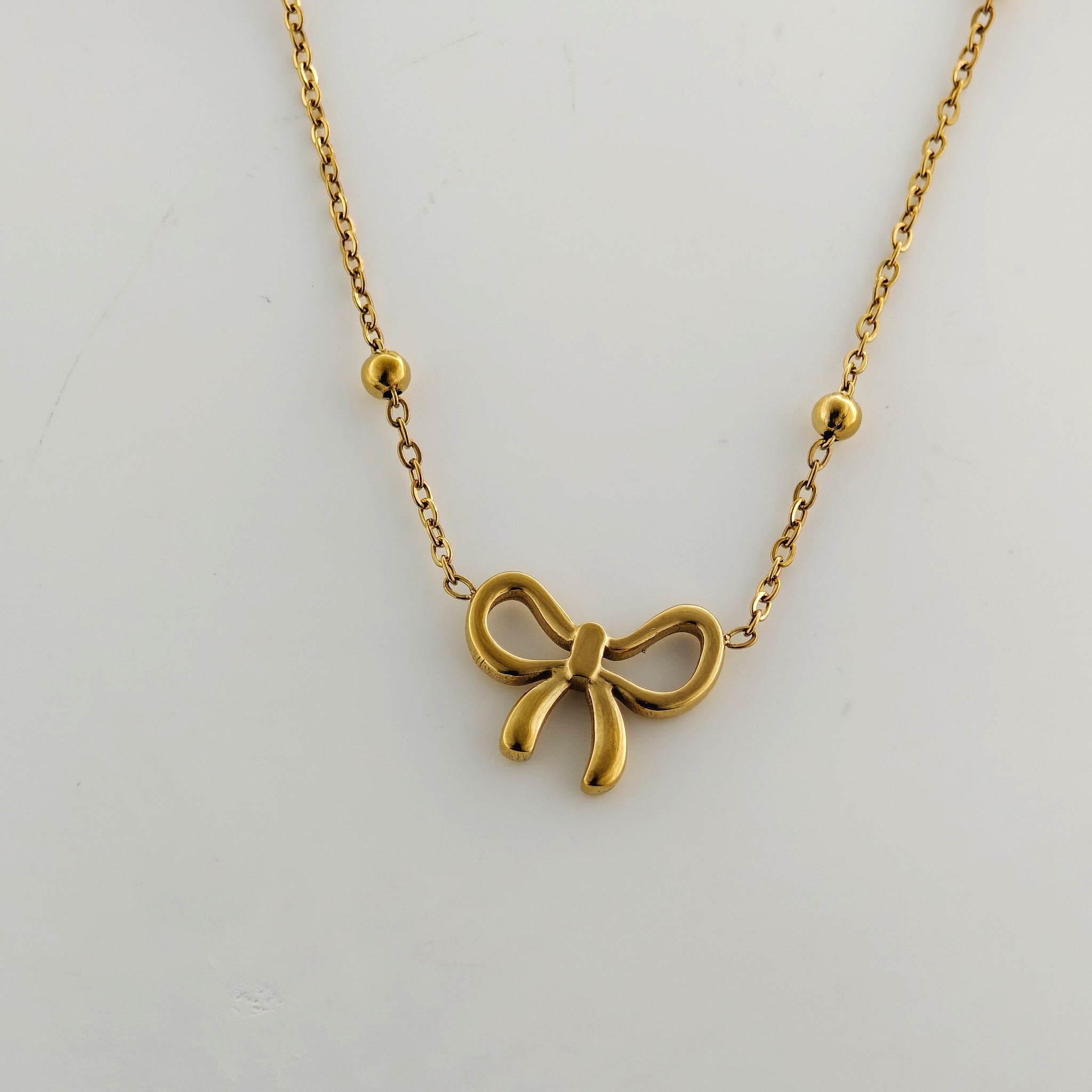 Golden Bow Necklace – Korean Anti-Tarnish Cute Charm
