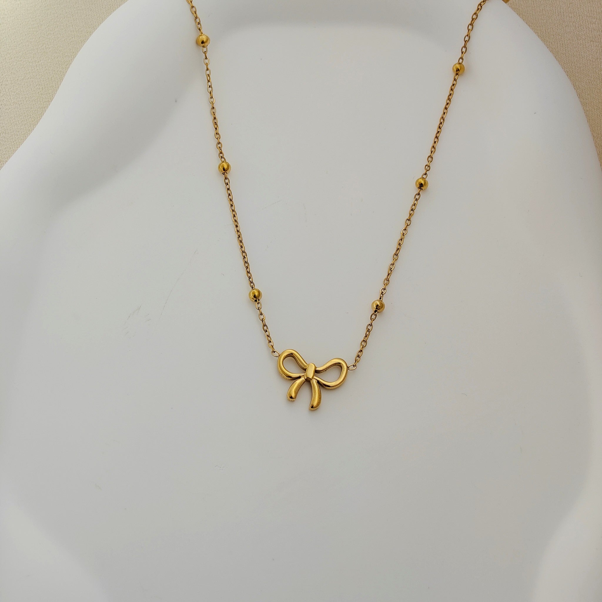 Golden Bow Necklace – Korean Anti-Tarnish Cute Charm