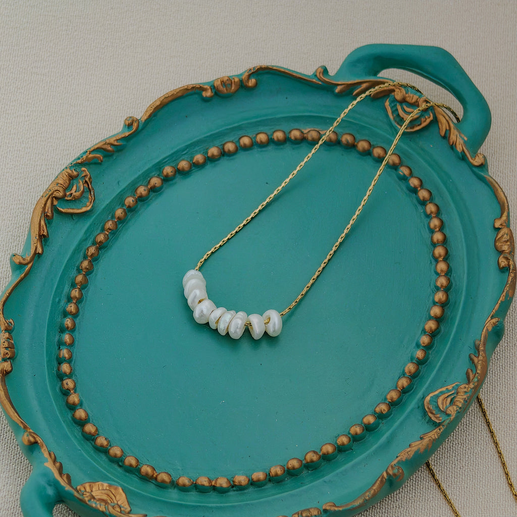 White Pearl Row Necklace – Korean Anti-Tarnish Minimal Chain