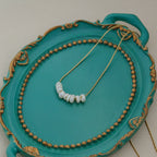 White Pearl Row Necklace – Korean Anti-Tarnish Minimal Chain