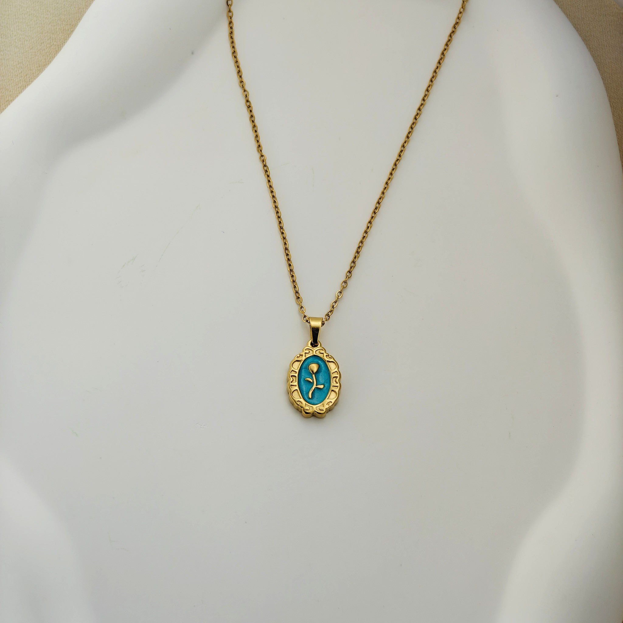 Turquoise Bloom Pendant – Korean Anti-Tarnish Artistic Necklace
