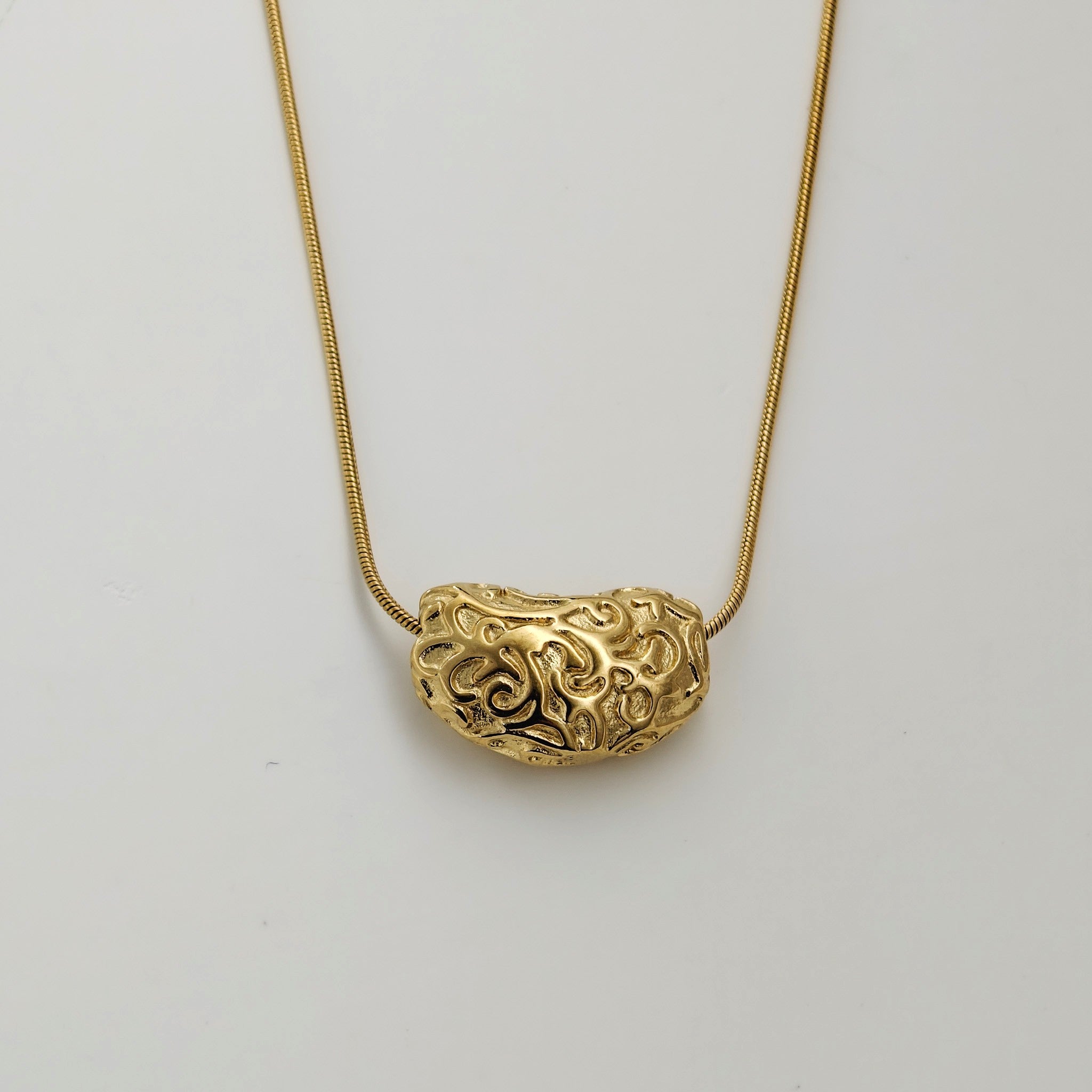 Golden Nugget Textured Pendant – Korean Anti-Tarnish Statement Necklace