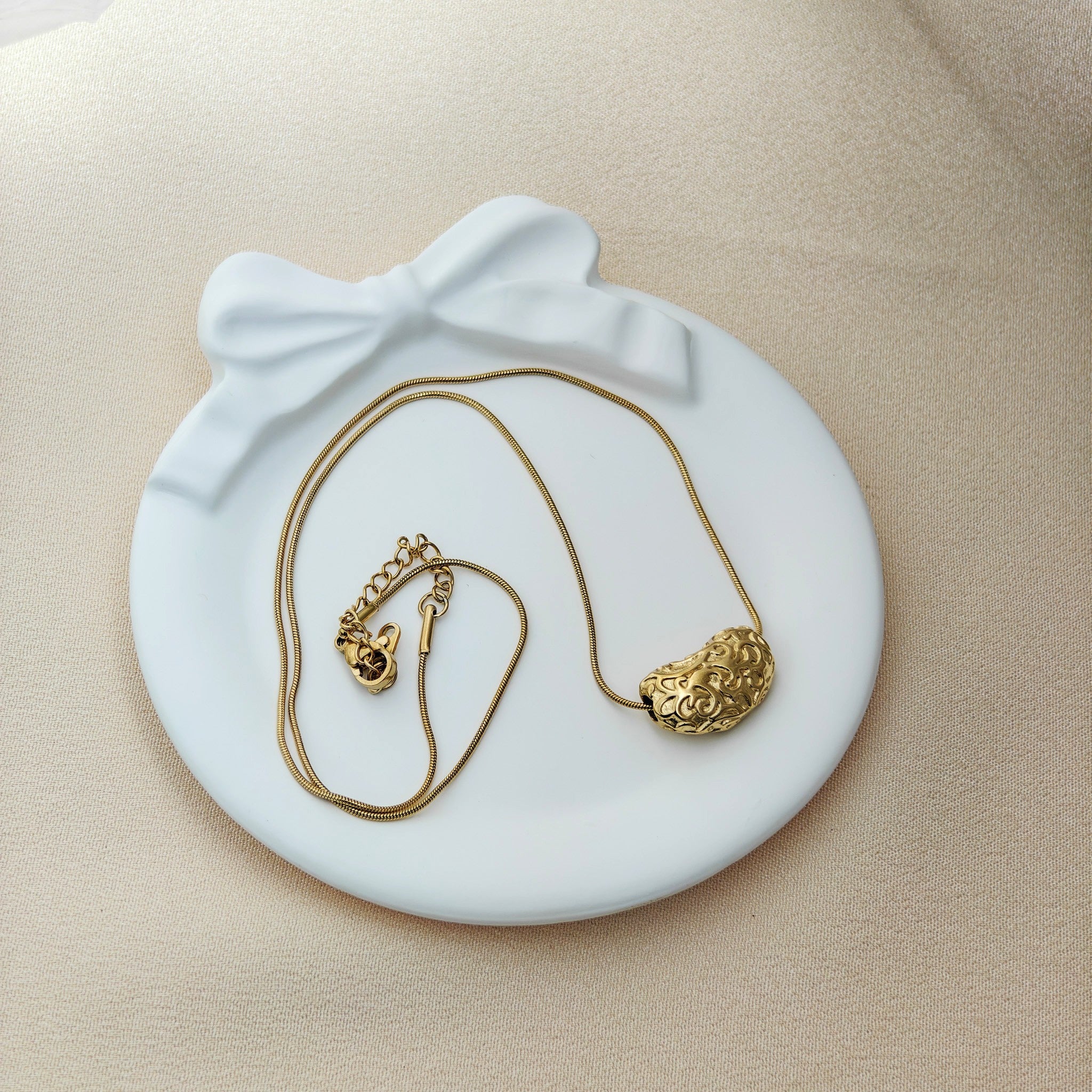 Golden Nugget Textured Pendant – Korean Anti-Tarnish Statement Necklace