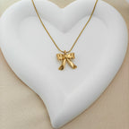 Bold Ribbon Bow Pendant – Korean Anti-Tarnish Necklace