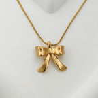 Bold Ribbon Bow Pendant – Korean Anti-Tarnish Necklace