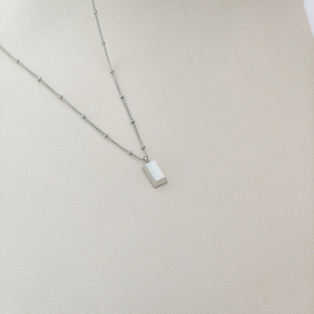 Rectangle Shell Charm Necklace – Korean Anti-Tarnish Silver Chain