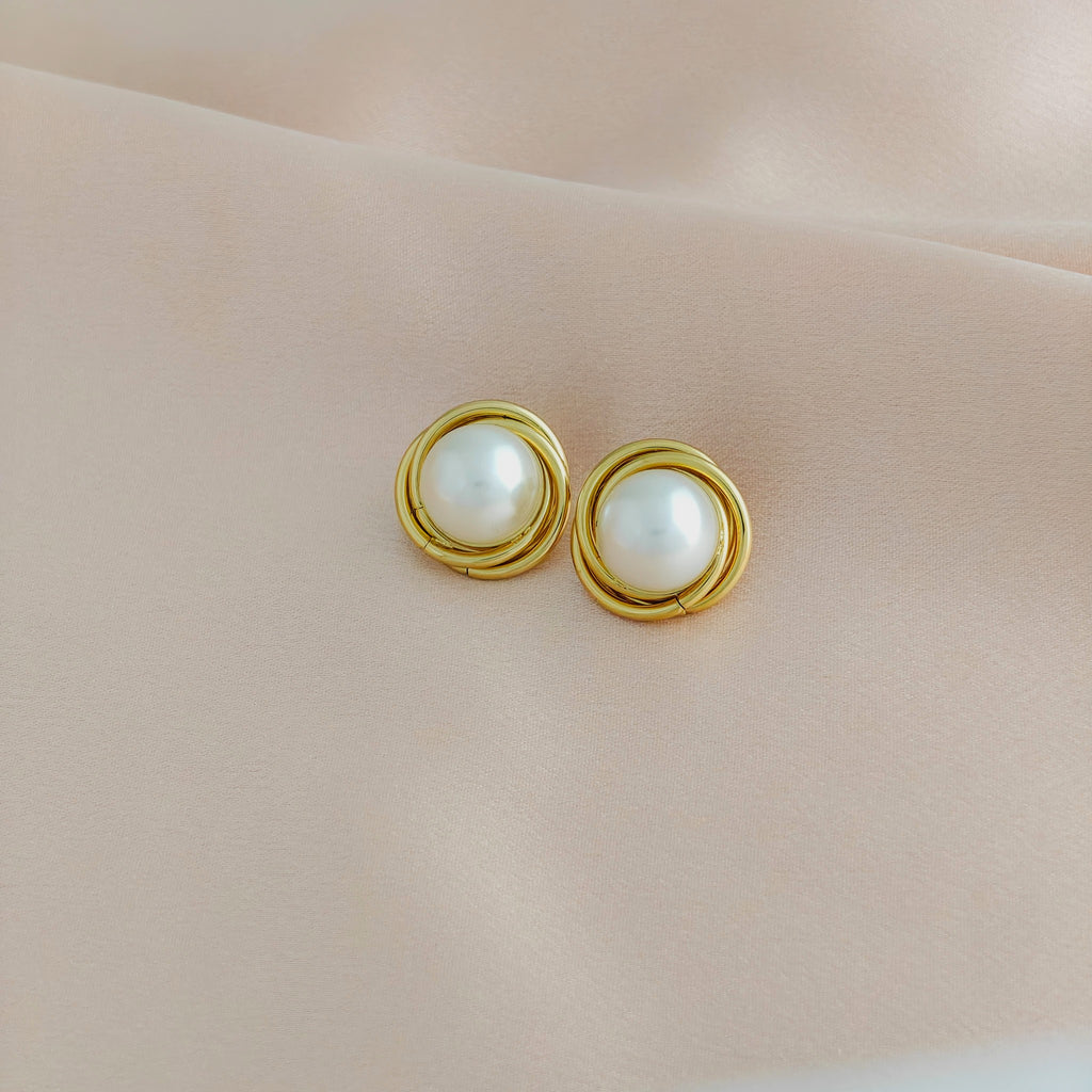 Tarnish-Resistant Korean Pearl and Gold Knot Earrings