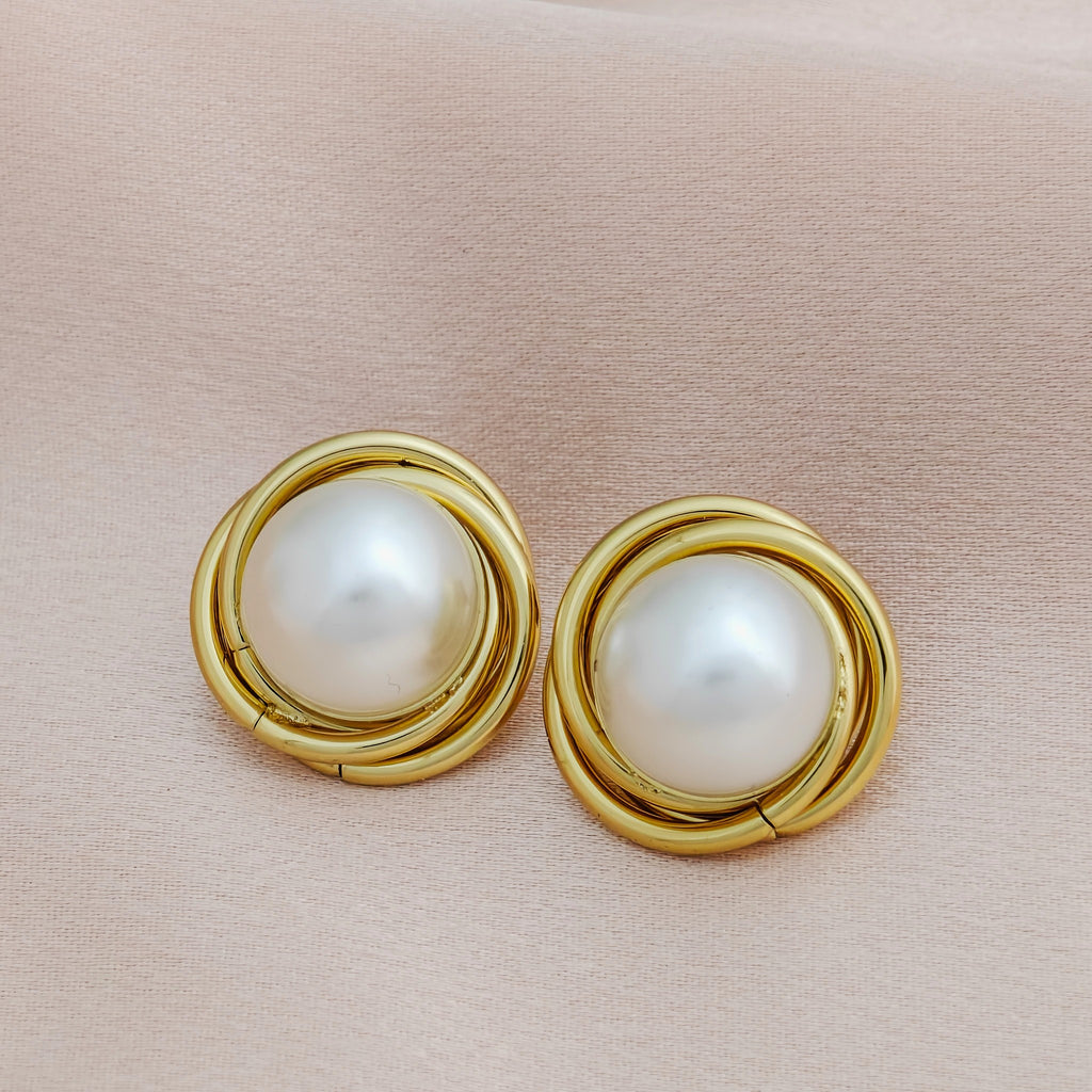 Tarnish-Resistant Korean Pearl and Gold Knot Earrings