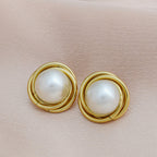 Tarnish-Resistant Korean Pearl and Gold Knot Earrings