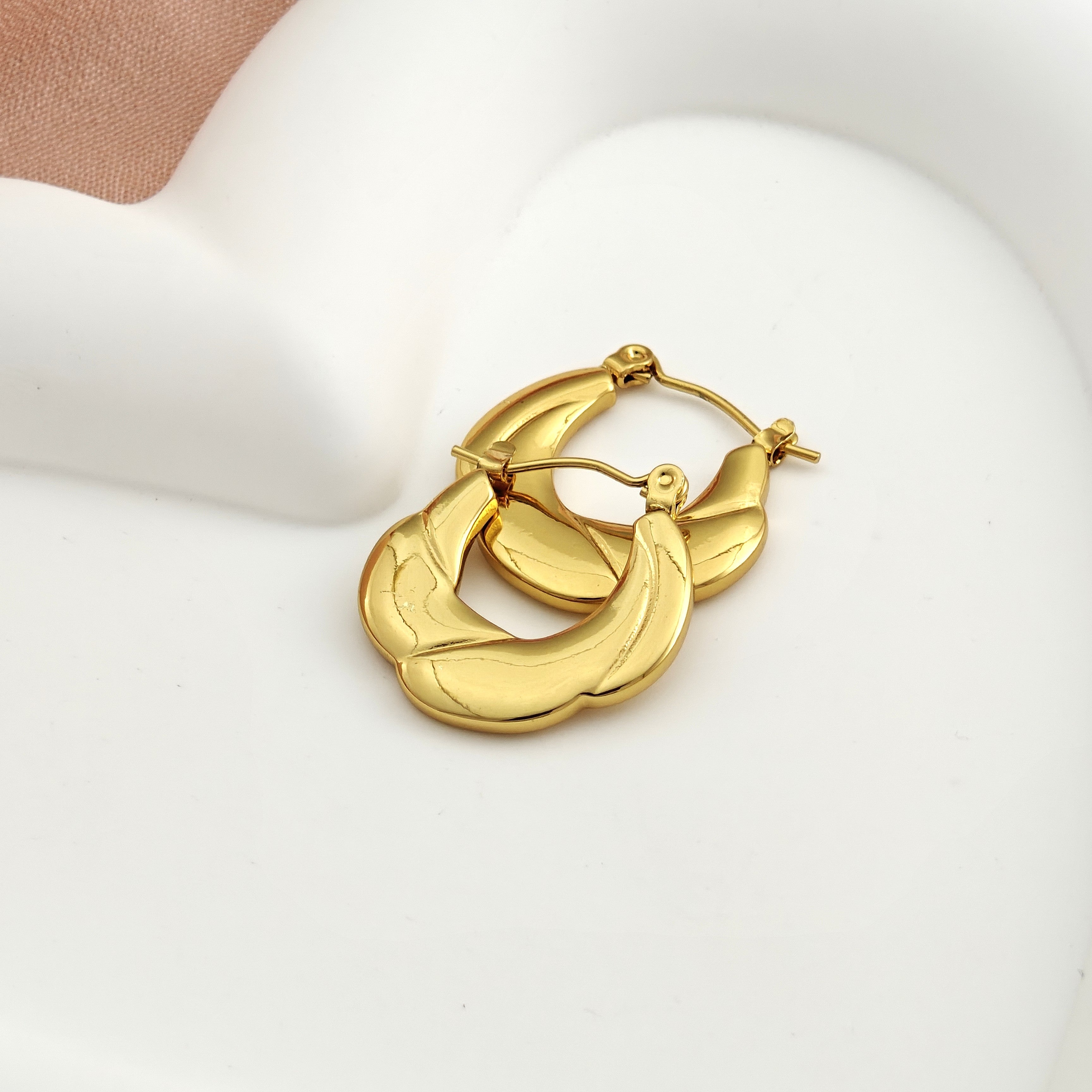 Anti Tarnish - Korean Jewellery Curved Teardrop Hoop Earrings