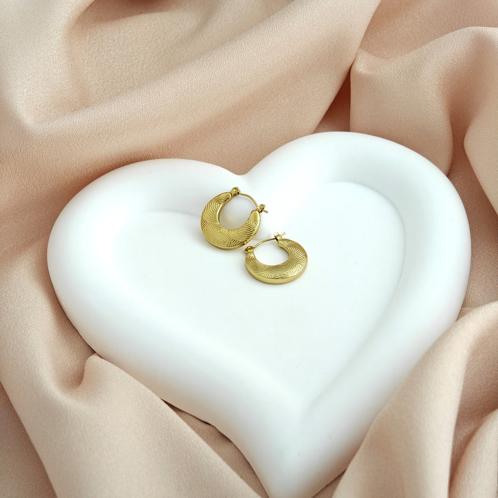 Anti Tarnish Artistic Textured Crescent Shape Hoop Earrings – Korean Jewellery Style