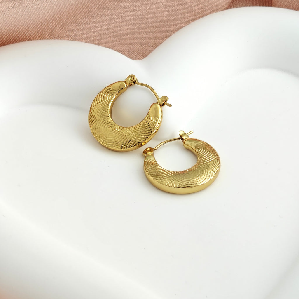 Anti Tarnish Artistic Textured Crescent Shape Hoop Earrings – Korean Jewellery Style