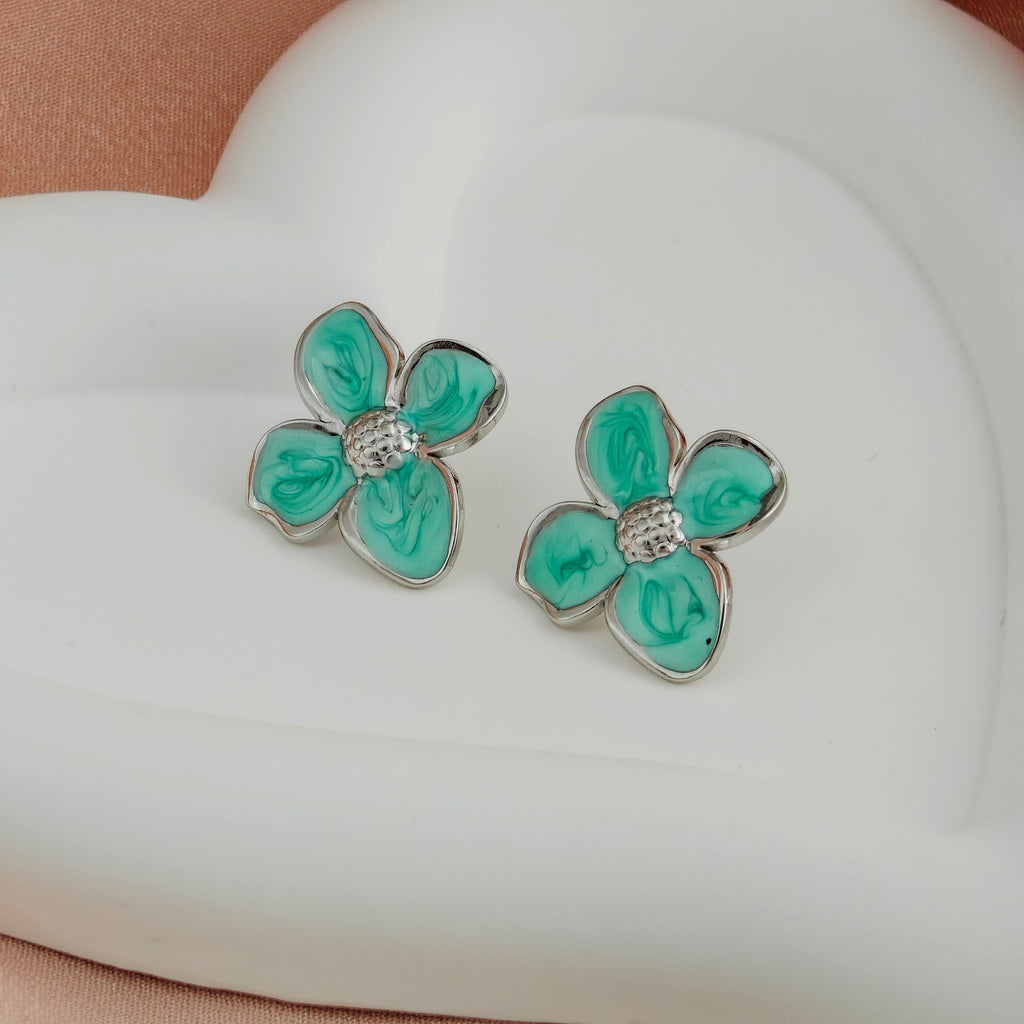 Silver-Plated Anti-Tarnish Korean Enamel Flower Earrings