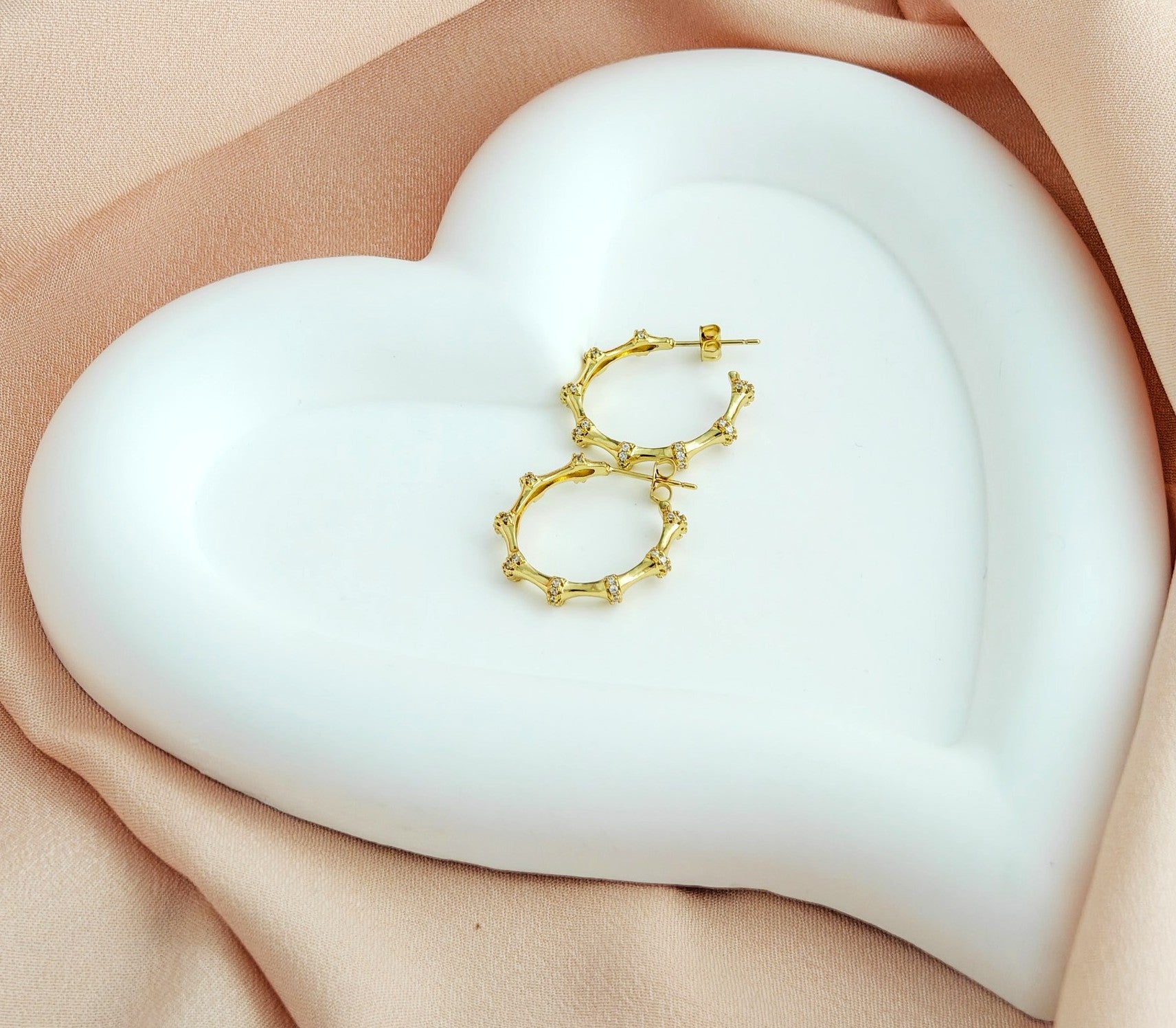 Gold-Plated Anti-Tarnish Bamboo Hoop Earrings