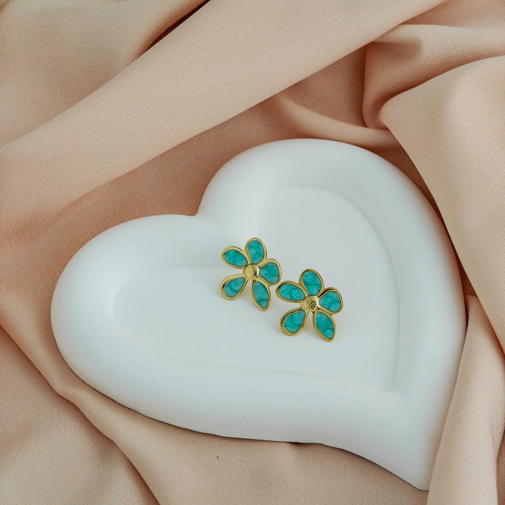 Gold-Plated Anti-Tarnish Korean Enamel Flower Earrings
