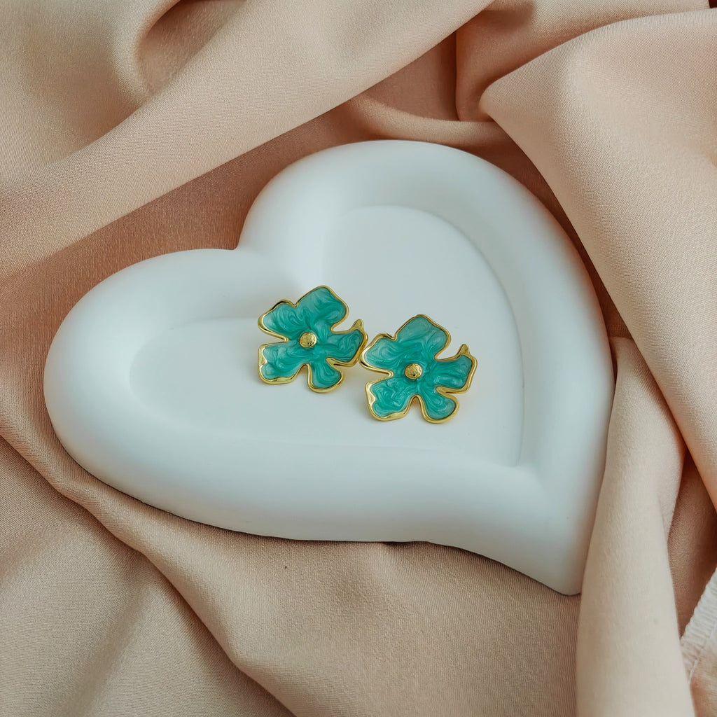 Dainty Turquoise Floral Studs with Anti-Tarnish Coating