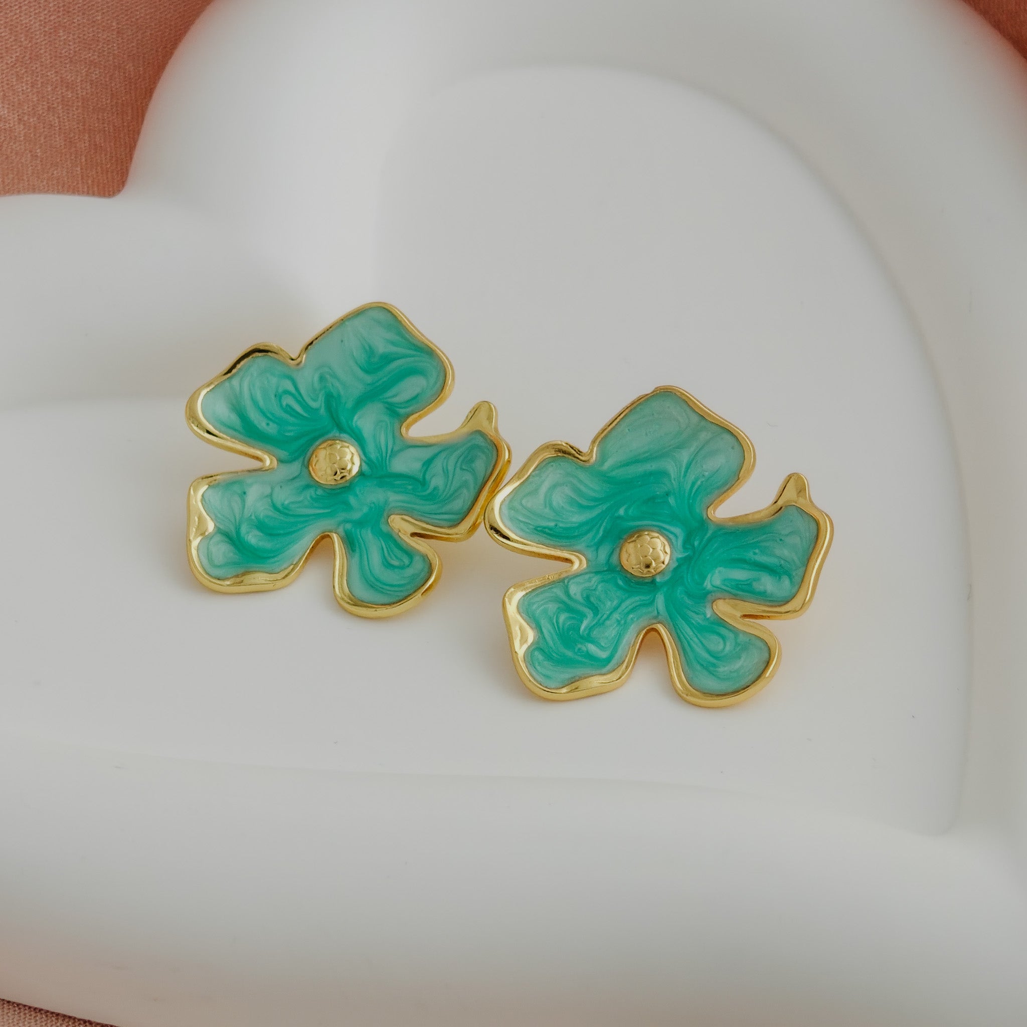 Dainty Turquoise Floral Studs with Anti-Tarnish Coating