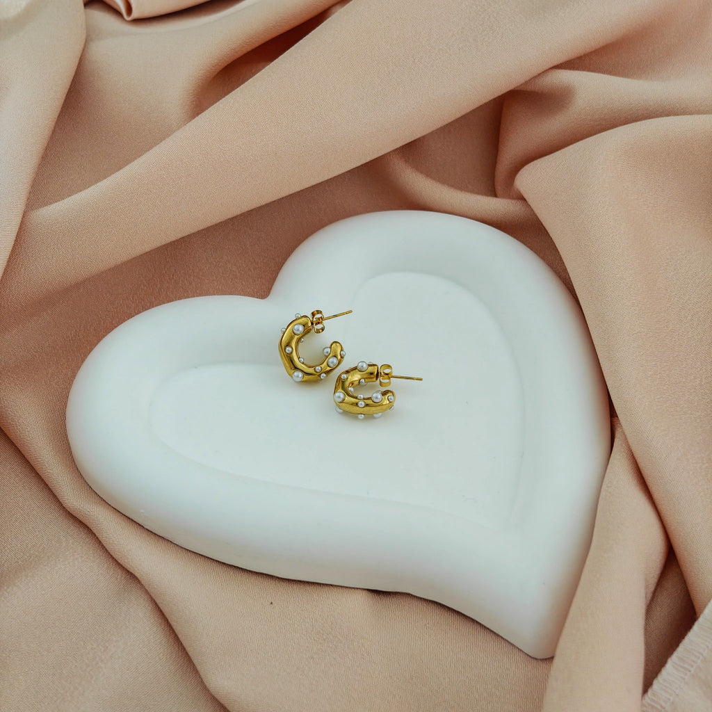 Tarnish-Resistant Korean Pearlized C-Hoop Earrings