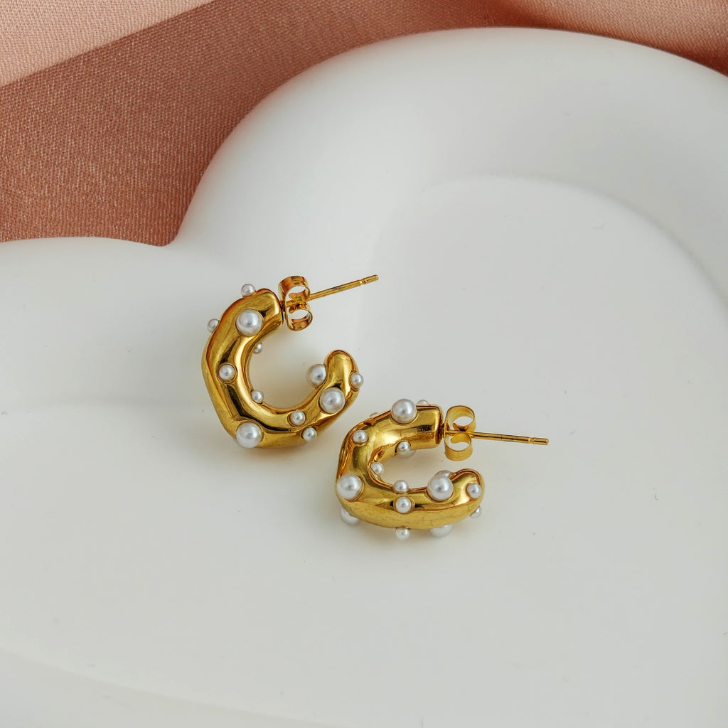Tarnish-Resistant Korean Pearlized C-Hoop Earrings