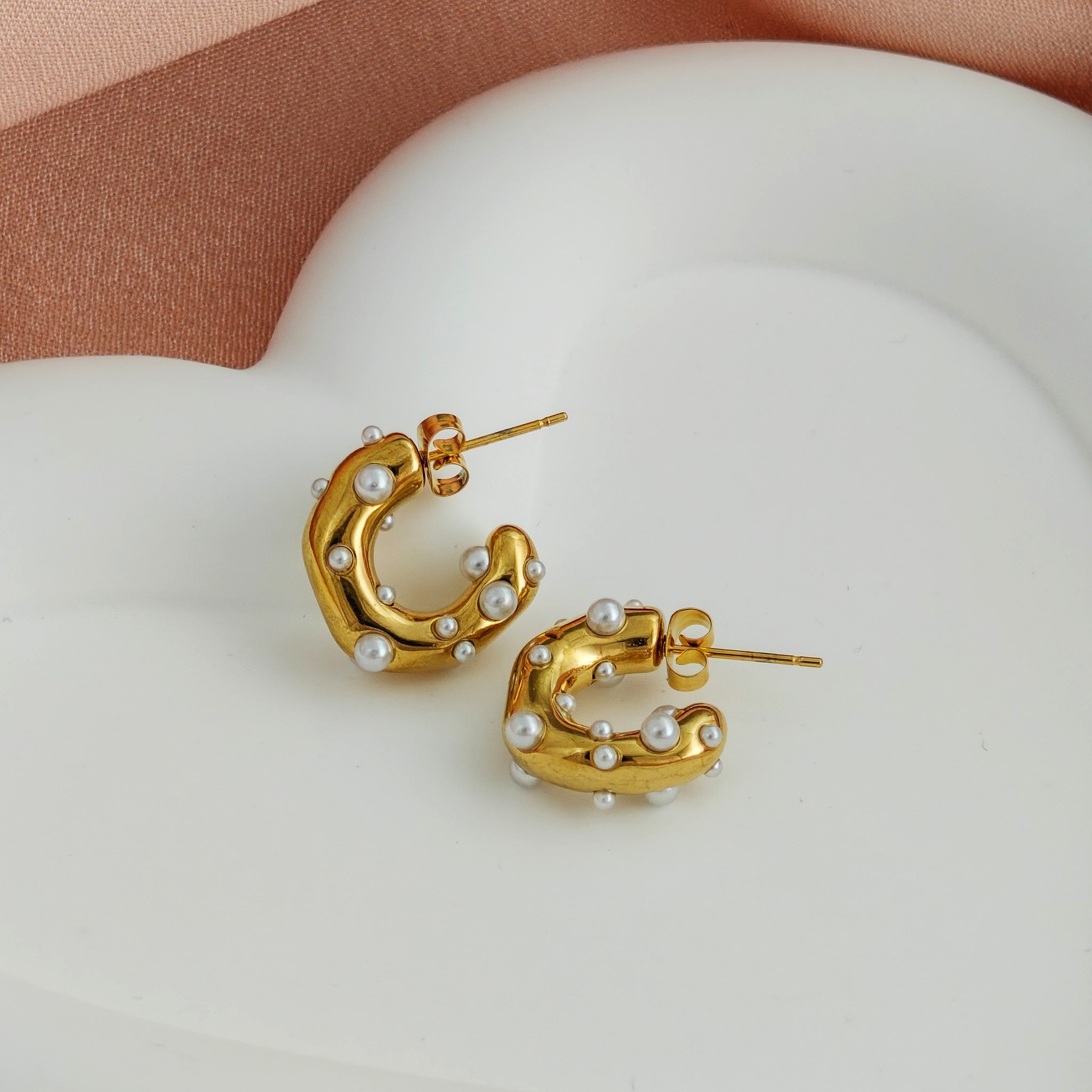 Tarnish-Resistant Korean Pearlized C-Hoop Earrings