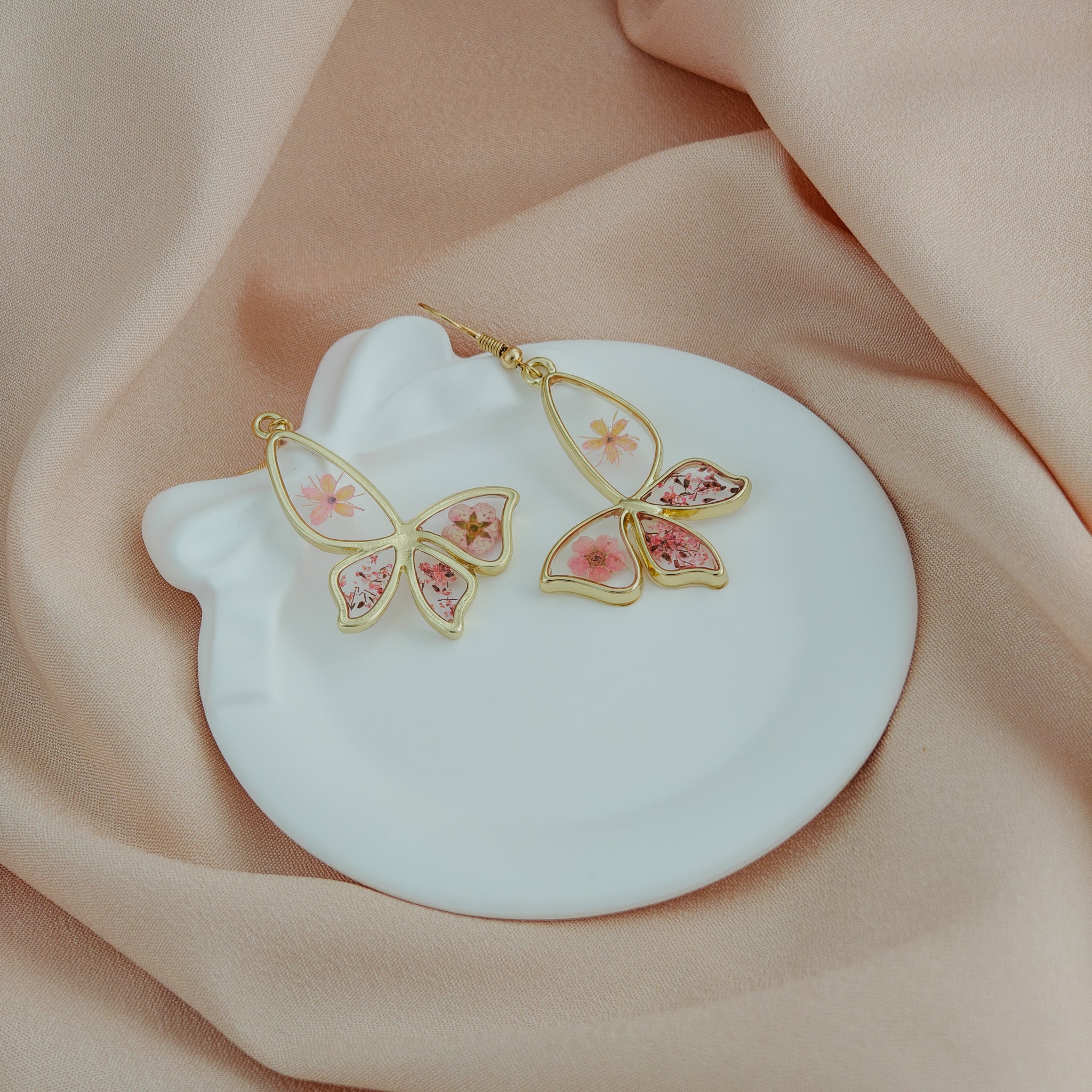 Anti-Tarnish Korean Pressed Flower Butterfly Drop Earrings