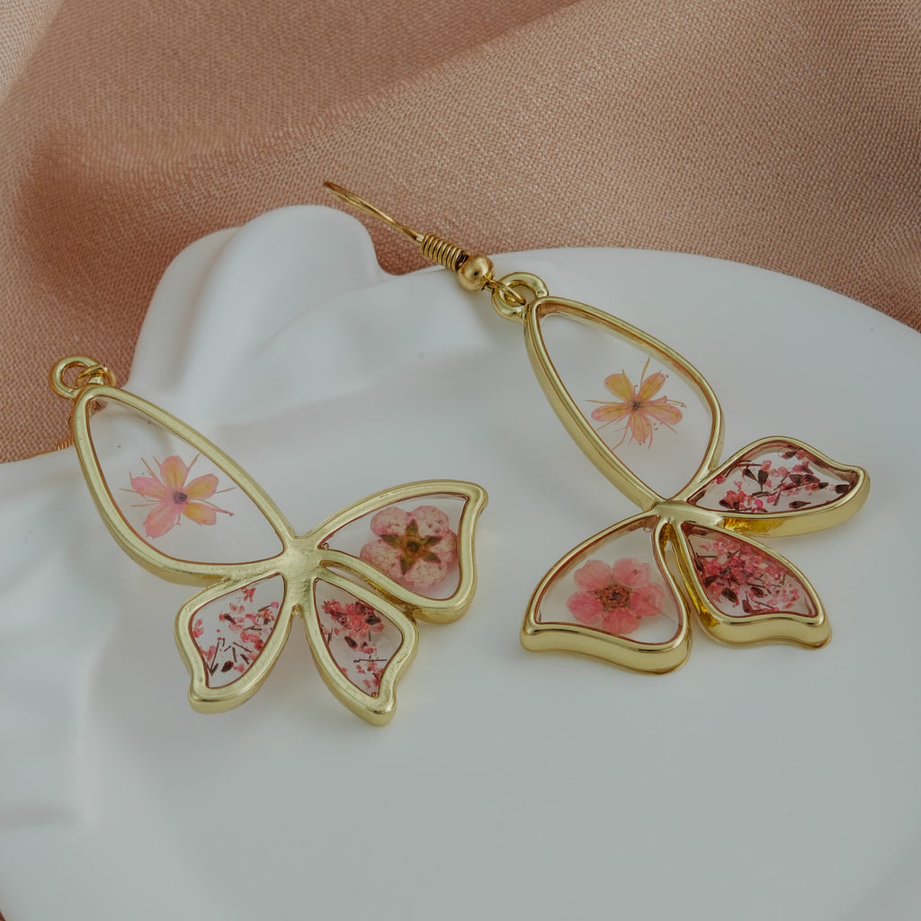 Anti-Tarnish Korean Pressed Flower Butterfly Drop Earrings