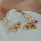 Anti-Tarnish Korean Pressed Flower Butterfly Drop Earrings