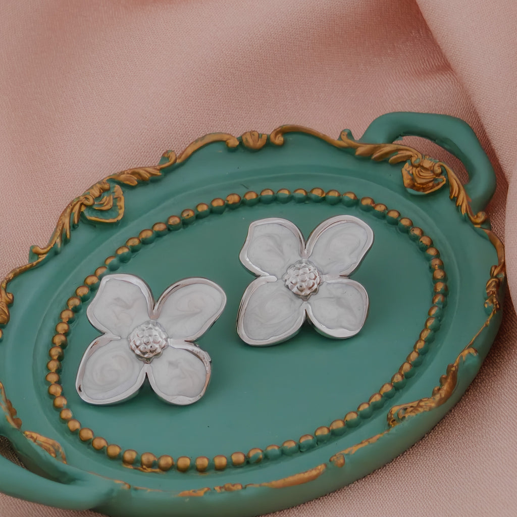 Silver-Plated Anti-Tarnish Korean Enamel Flower Earrings