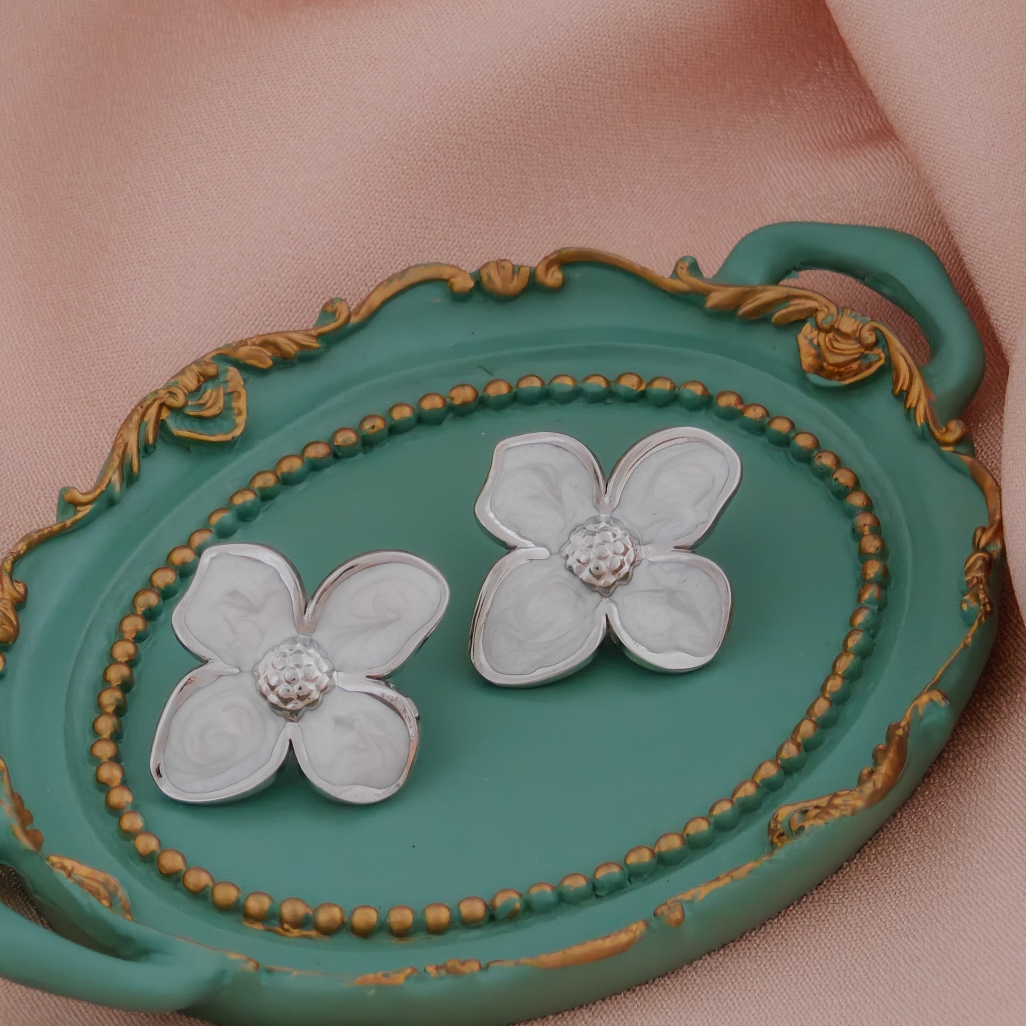 Silver-Plated Anti-Tarnish Korean Enamel Flower Earrings