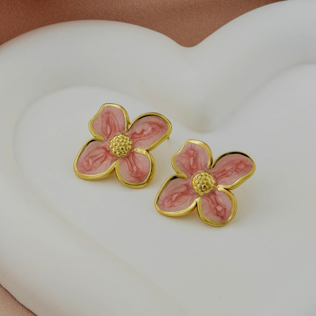 Silver-Plated Anti-Tarnish Korean Enamel Flower Earrings